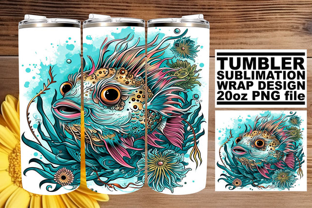 Summer Shoreline Tumbler Design, Summer Sublimation Wrap, 20oz, Coastal Fish Art, Watercolor Sea Creatures Sublimation afrosvg 