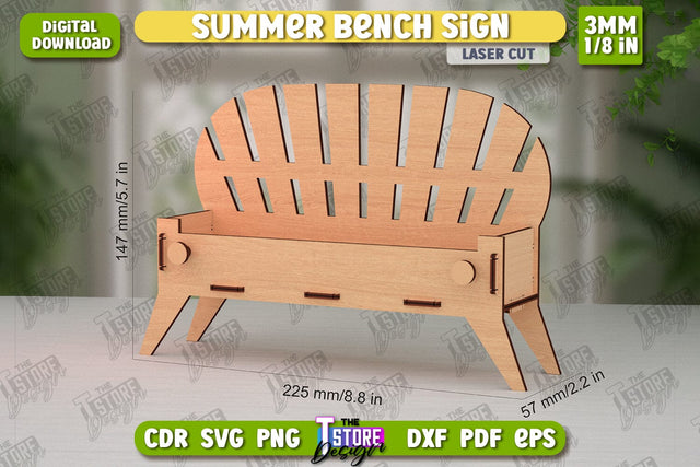 Summer Sign Laser Cut | Summer Vibe | Summer Elements | Bench | CNC File SVG The T Store Design 