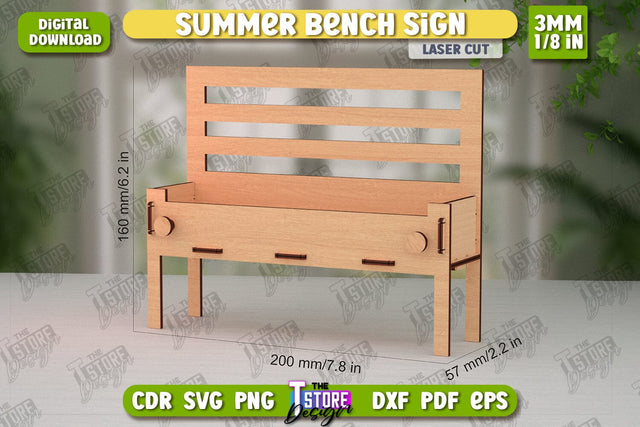 Summer Sign Laser Cut | Summer Vibe | Summer Elements | Bench | CNC File SVG The T Store Design 