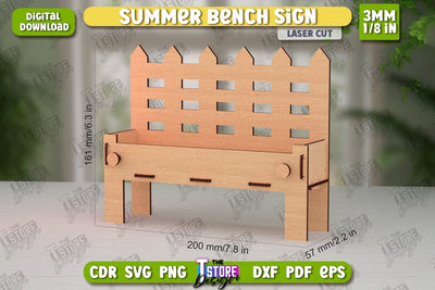 Summer Sign Laser Cut | Summer Vibe | Summer Elements | Bench | CNC File SVG The T Store Design 