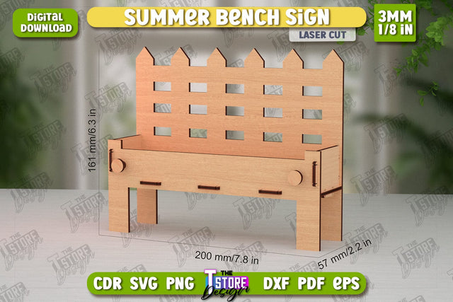 Summer Sign Laser Cut | Summer Vibe | Summer Elements | Bench | CNC File SVG The T Store Design 