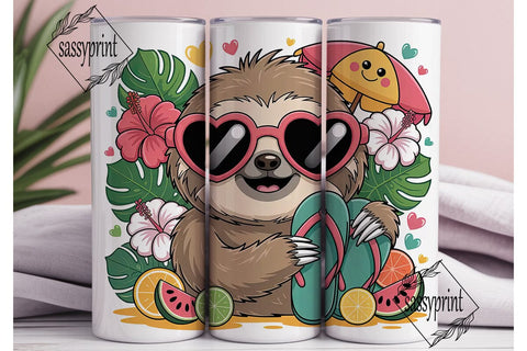 Summer Sloth 20oz Tumbler Wrap Sublimation sassyprint 