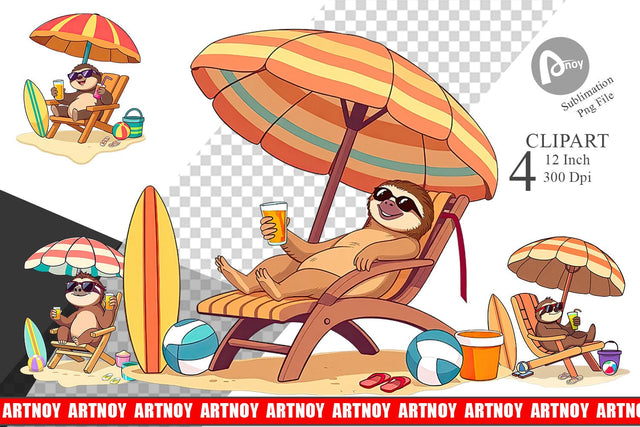 Summer Sloth Clipart Sublimation artnoy 