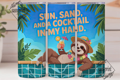 Summer Sloth Cocktail 20oz Tumbler Wrap Sublimation sassyprint 
