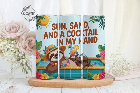 Summer Sloth Cocktail 20oz Tumbler Wrap Sublimation sassyprint 