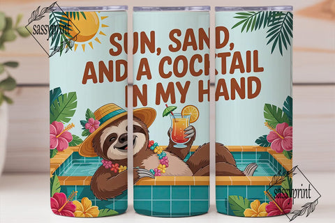 Summer Sloth Cocktail 20oz Tumbler Wrap Sublimation sassyprint 