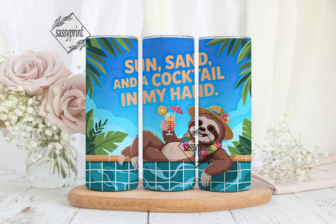 Summer Sloth Cocktail 20oz Tumbler Wrap Sublimation sassyprint 