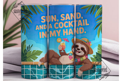 Summer Sloth Cocktail 20oz Tumbler Wrap Sublimation sassyprint 