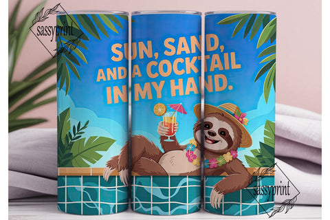 Summer Sloth Cocktail 20oz Tumbler Wrap Sublimation sassyprint 