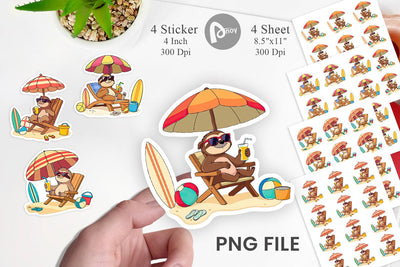 Summer Sloth Sticker Sublimation artnoy 