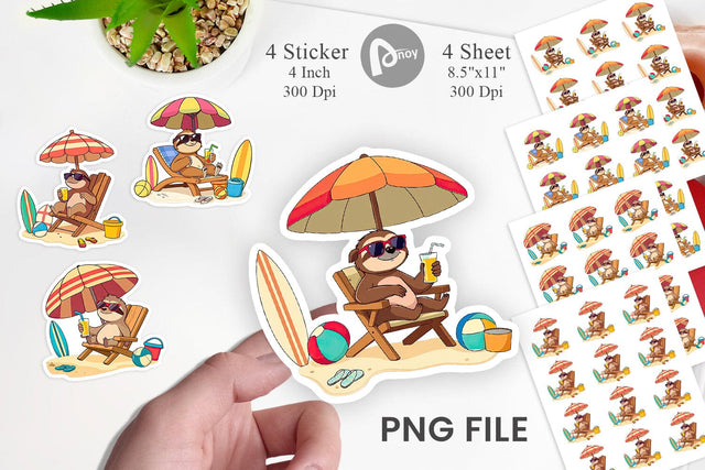 Summer Sloth Sticker Sublimation artnoy 