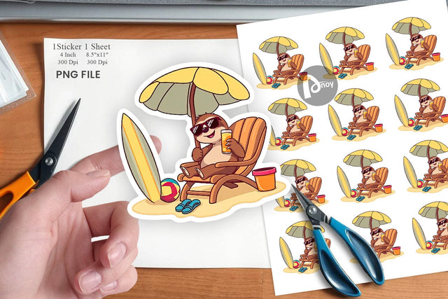 Summer Sloth Sticker Sublimation artnoy 