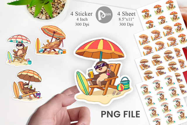 Summer Sloth Sticker Sublimation artnoy 