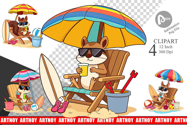 Summer Squirrel Clipart Sublimation artnoy 