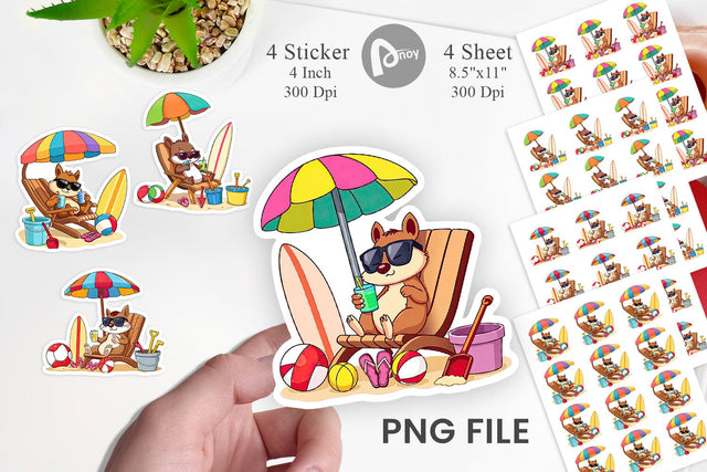 Summer Squirrel Sticker Sublimation artnoy 