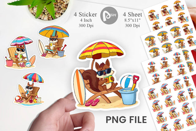 Summer Squirrel Sticker Sublimation artnoy 