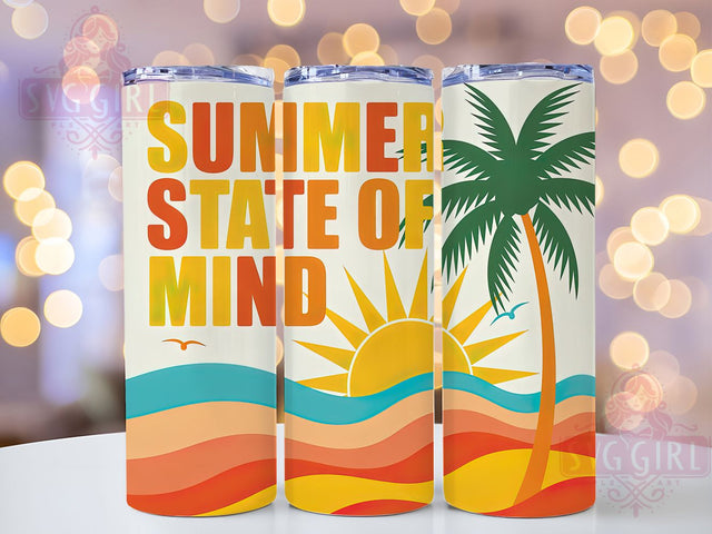 Summer State Mind 20oz Tumbler, Summer State of Mind Quote, Tropical Sublimation Design, Vintage Summer Vibes, 20oz Tumbler Wrap, Sublimation Design PNG, Summer Gift Sublimation SvggirlplusArt 