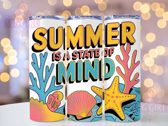 Summer State Mind 20oz Tumbler, Summer State of Mind Quote, Tropical Sublimation Design, Vintage Summer Vibes, 20oz Tumbler Wrap, Sublimation Design PNG, Summer Gift Sublimation SvggirlplusArt 