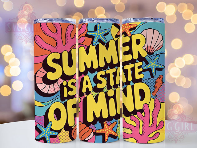 Summer State Mind 20oz Tumbler, Summer State of Mind Quote, Tropical Sublimation Design, Vintage Summer Vibes, 20oz Tumbler Wrap, Sublimation Design PNG, Summer Gift Sublimation SvggirlplusArt 