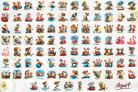 Summer Stickers Bundle Vacation sticker sheet Elderly Lady Sublimation Angelina Semenova 