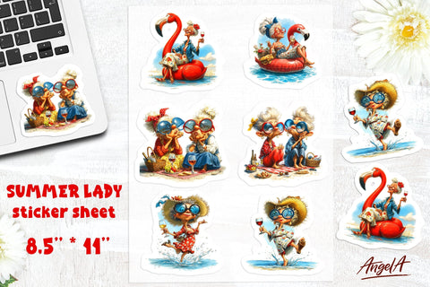 Summer Stickers Bundle Vacation sticker sheet Elderly Lady Sublimation Angelina Semenova 