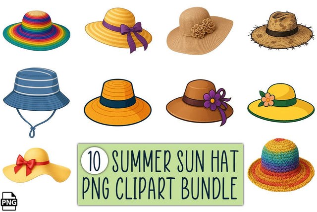 Summer Sun Hat PNG Clipart Bundle Printable File Sublimation Creativedesigntee 