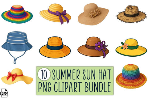 Summer Sun Hat PNG Clipart Bundle Printable File Sublimation Creativedesigntee 