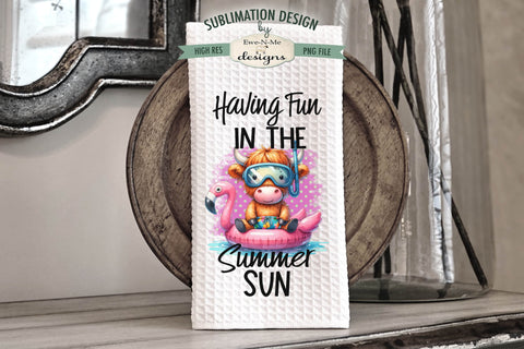 Summer Sun Highland Cow Floating - Sublimation Kitchen Towel Sublimation Ewe-N-Me Designs 