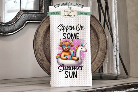 Summer Sun Highland Cow Floating - Sublimation Kitchen Towel Sublimation Ewe-N-Me Designs 