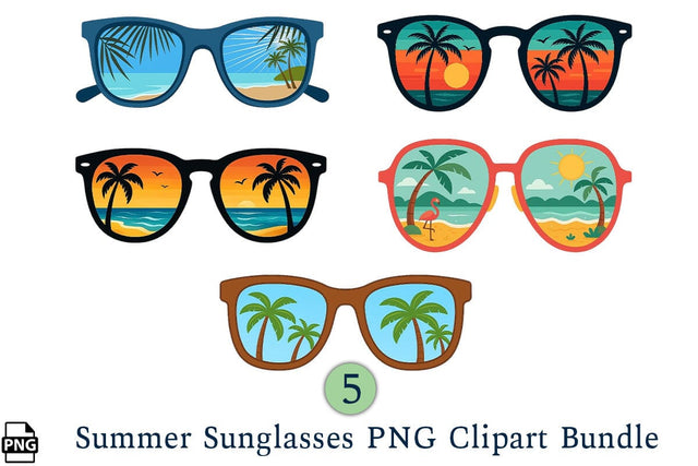 Summer Sunglasses PNG Clipart Bundle Printable File Sublimation Creativedesigntee 