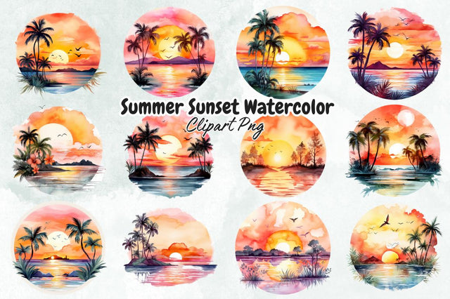 Summer Sunset Watercolor Sublimation Bundle Sublimation Designangry 