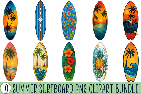 Summer Surfboard PNG Clipart Bundle Printable File Sublimation Creativedesigntee 