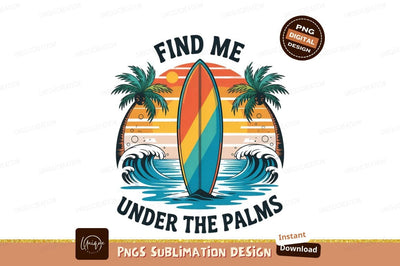 Summer Surfboard Under Palm Trees Design Sublimation Designangry 