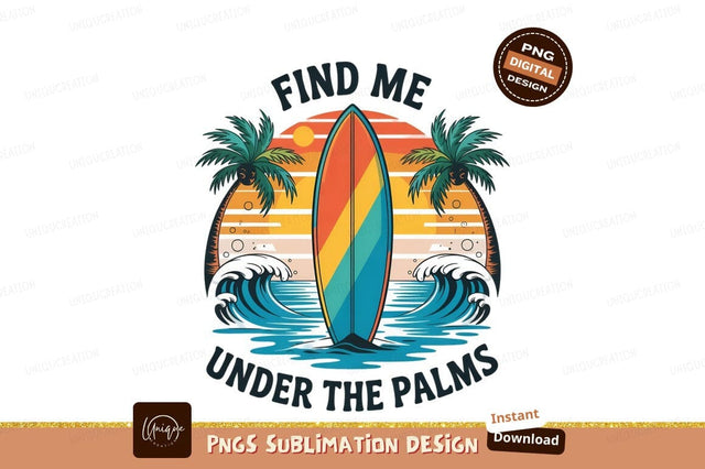 Summer Surfboard Under Palm Trees Design Sublimation Designangry 