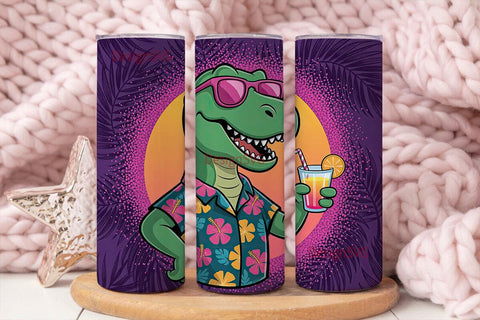 Summer T-Rex Tumbler Wrap Sublimation DesignSVG 