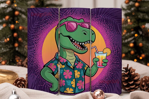 Summer T-Rex Tumbler Wrap Sublimation DesignSVG 