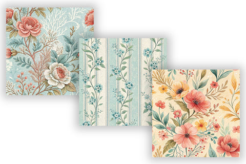Summer Toile Digital Paper Pack, Vintage Floral Toile, Gingham & Stripe Seamless Patterns, Wedding, Scrapbooking & Printable Crafts Digital Pattern FloridPrintables 