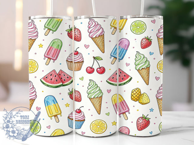 Summer Treats Crayon Sketch Pattern 20oz Tumbler, Summer Treats, Crayon Sketch, Hand Drawn Pattern, 20oz Tumbler Wrap, Sublimation Design, Kids Art Style, Digital Download Sublimation ToriDesigns 