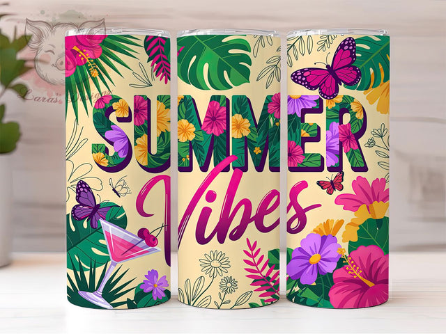 Summer Tropical Beach Vibes 20oz Tumbler, Tropical Theme, Vibrant Design, Beach Style, Vacation Mood, 20oz Tumbler Wrap, Sublimation PNG Sublimation Lara' s Designs 