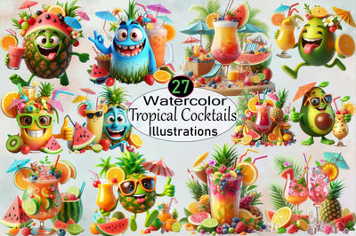 Summer Tropical Cocktails Sublimation Clipart Bundle Sublimation SVGArt 