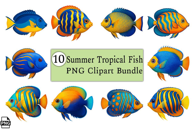 Summer Tropical Fish PNG Clipart Bundle Printable File Sublimation Creativedesigntee 