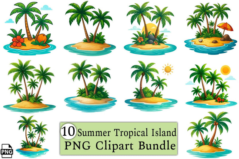Summer Tropical Island PNG Clipart Bundle Printable File Sublimation Creativedesigntee 