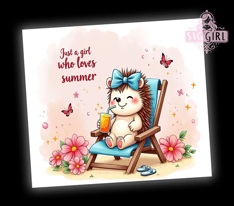 Summer Tumbler, Hedgehog Design, 20oz Sublimation, Cute Hedgehog, Summer Drinkware, PNG File, Digital Download Sublimation SvggirlplusArt 