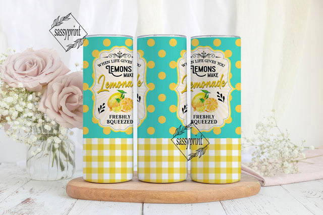 Summer Tumbler Wrap PNG Digital Design 20oz 30oz Skinny Tumbler Drink Label When Life Gives You Lemons Make Lemonade Spring Sublimation Sublimation sassyprint 