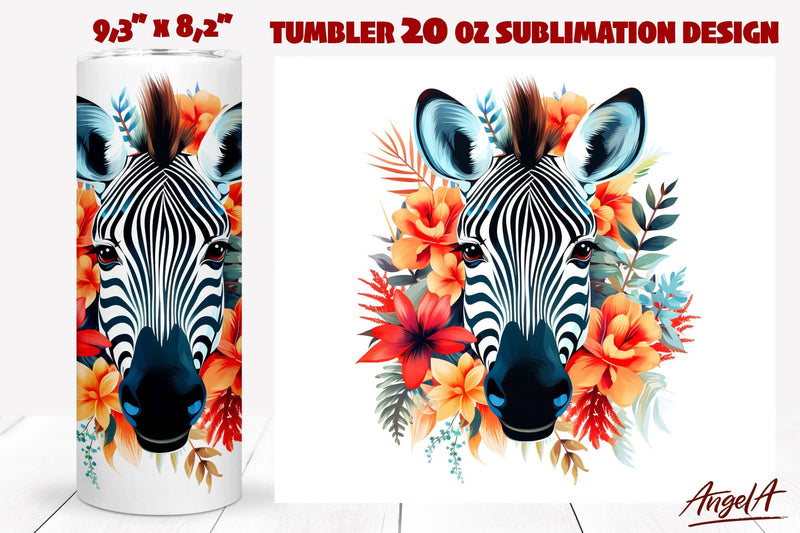 Summer tumbler wrap sublimation, Summer animal floral zebra Sublimation Angelina Semenova 