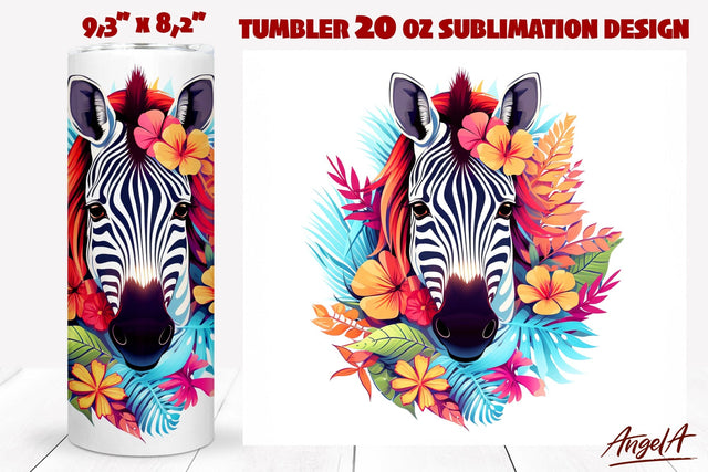Summer tumbler wrap sublimation, Summer animal floral zebra Sublimation Angelina Semenova 