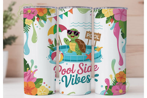 Summer Turtle Pool Party 20oz Tumbler Sublimation PixelChick 