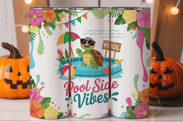 Summer Turtle Pool Party 20oz Tumbler Sublimation PixelChick 