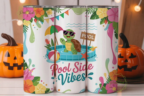 Summer Turtle Pool Party 20oz Tumbler Sublimation PixelChick 