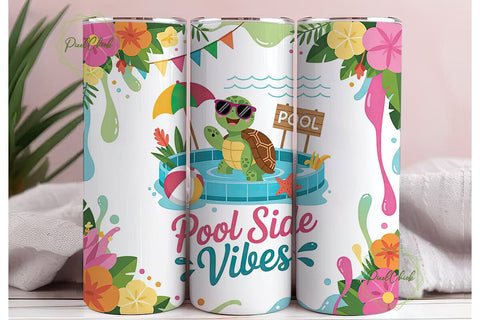 Summer Turtle Pool Party 20oz Tumbler Sublimation PixelChick 